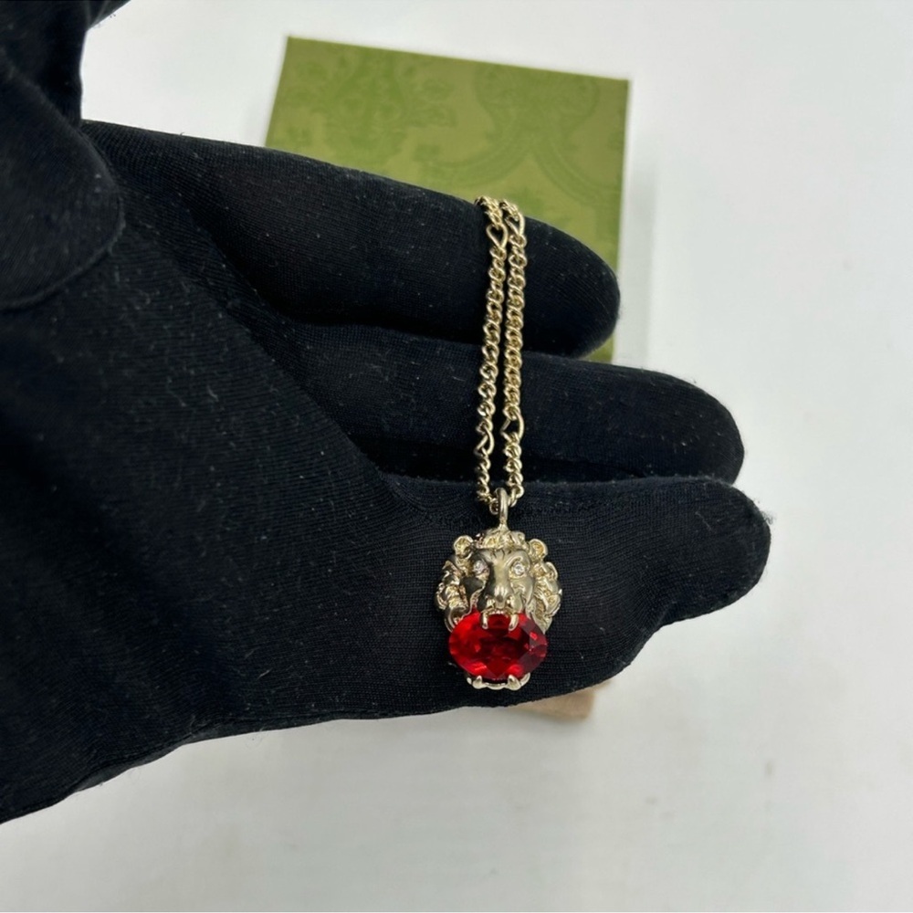Unisex, Gucci, iconic gold tone, Lionhead crystal necklace made in Italy